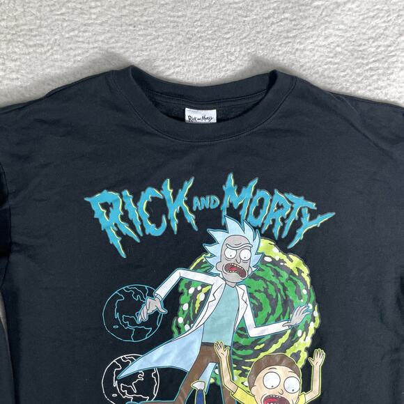 Rick & Morty Sweatshirt Mens Medium Trippy Black Adult Swim Psychedelic Crewneck - Picture 10 of 16